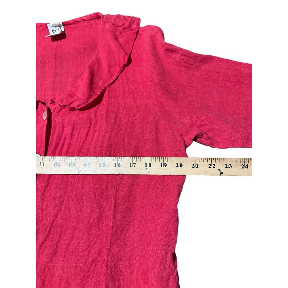 Match Point USA 100% Linen Shirt Red‎ Medium Ruffle Buttons Relaxed #R6-3 - Picture 7 of 8